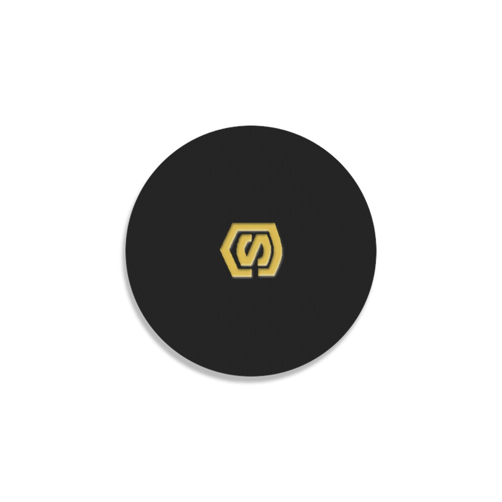 Black Round Coaster with Gold Logo Round Coaster