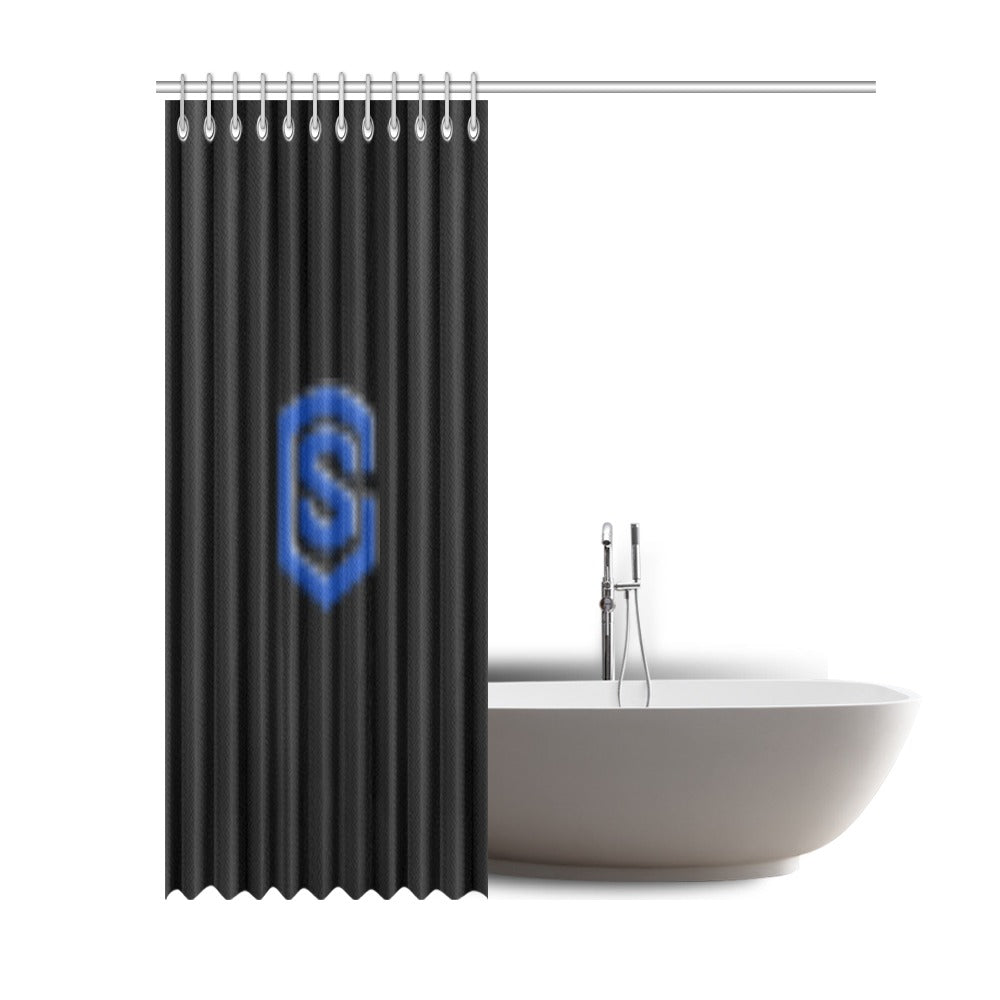 Black Shower Curtain 69"x84" with Blue Logo Shower Curtain 69"x84"