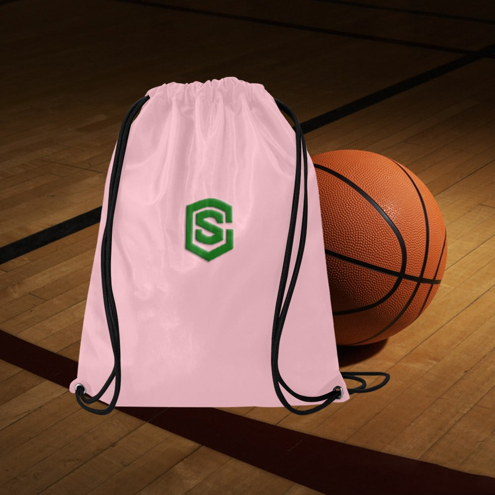 Pink Drawstring Bags Large With Green Logo Drawstring Bags (Model 1604) (Large)