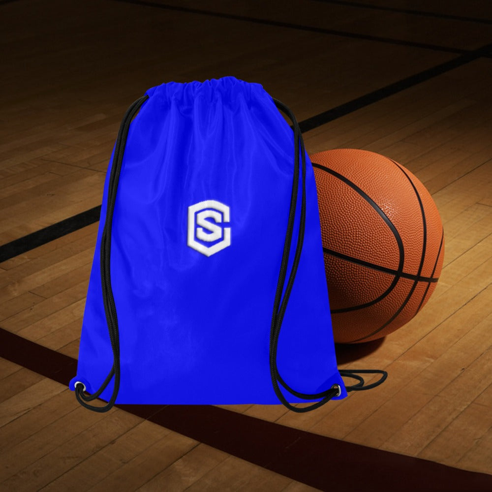 Blue Drawstring Bags Large With White Logo Drawstring Bags (Model 1604) (Large)