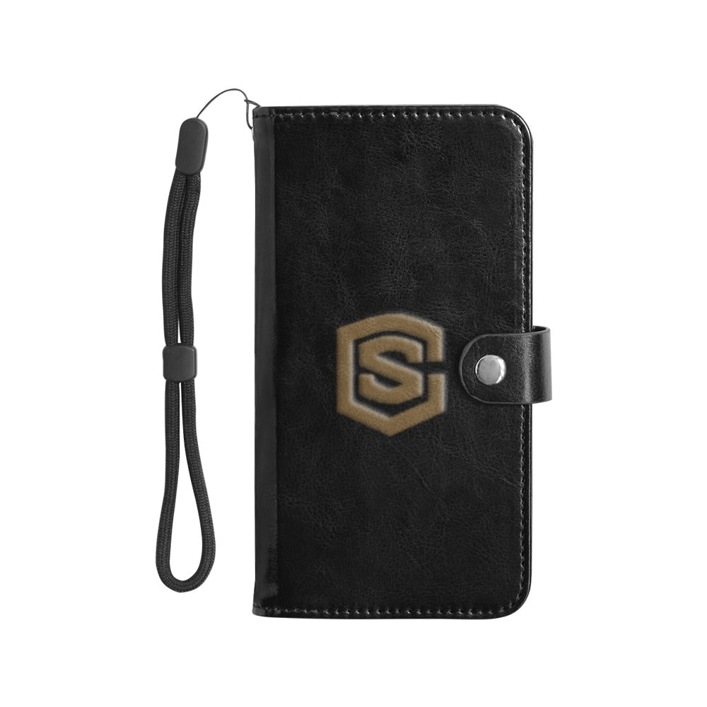 Black Flip Leather Purse for Mobile Phone(Model1703)(Large) with Brown Logo Flip Leather Purse for Mobile Phone(Model1703)(Large)