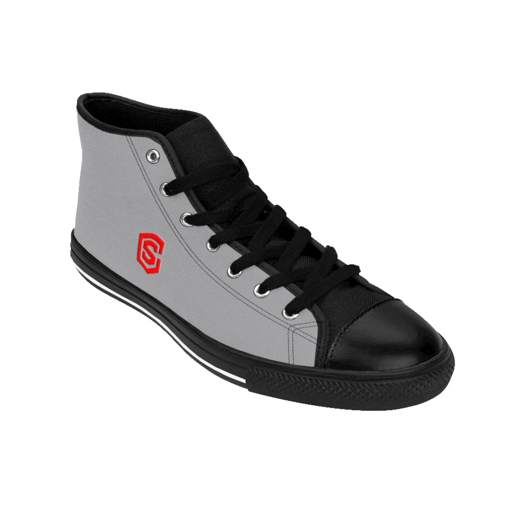 grey Men's High-top Sneakers - red logo