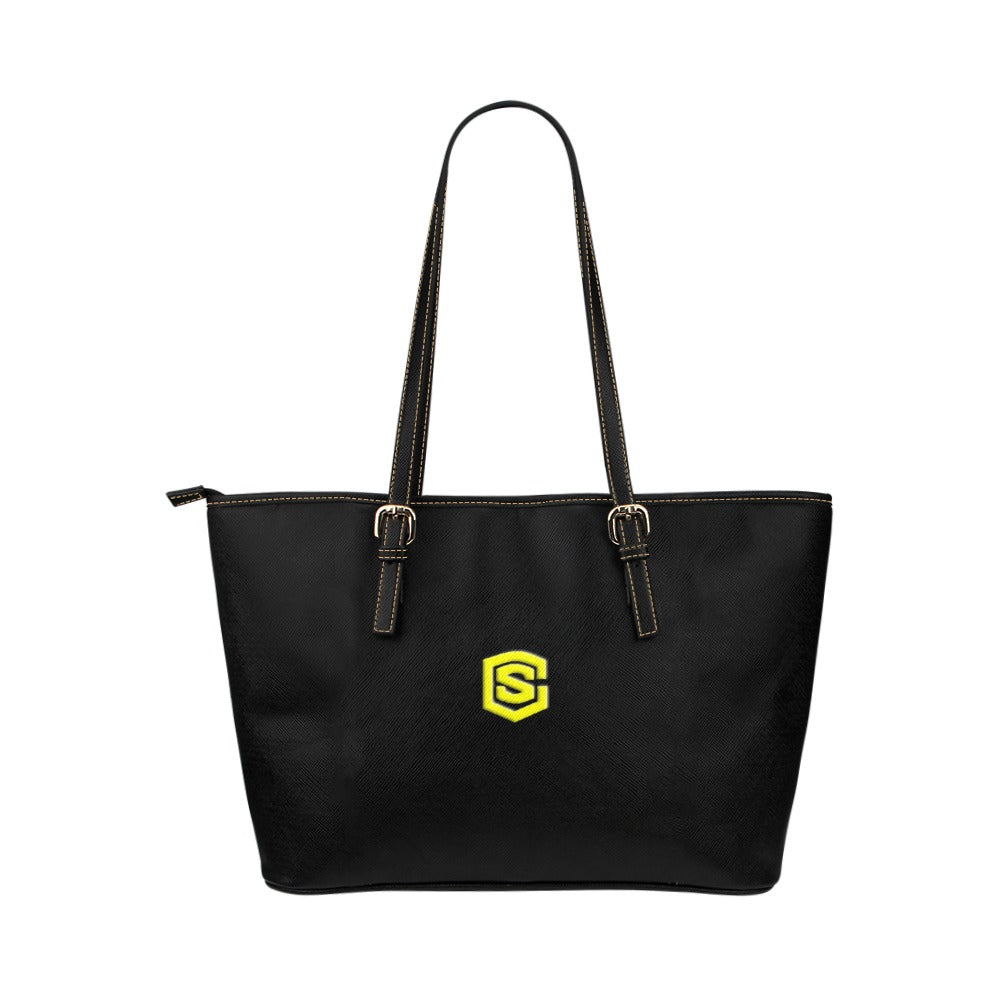 BLACK Leather Tote Bag WITH YELLOW LOGO Leather Tote Bag (Model 1651) (Big)