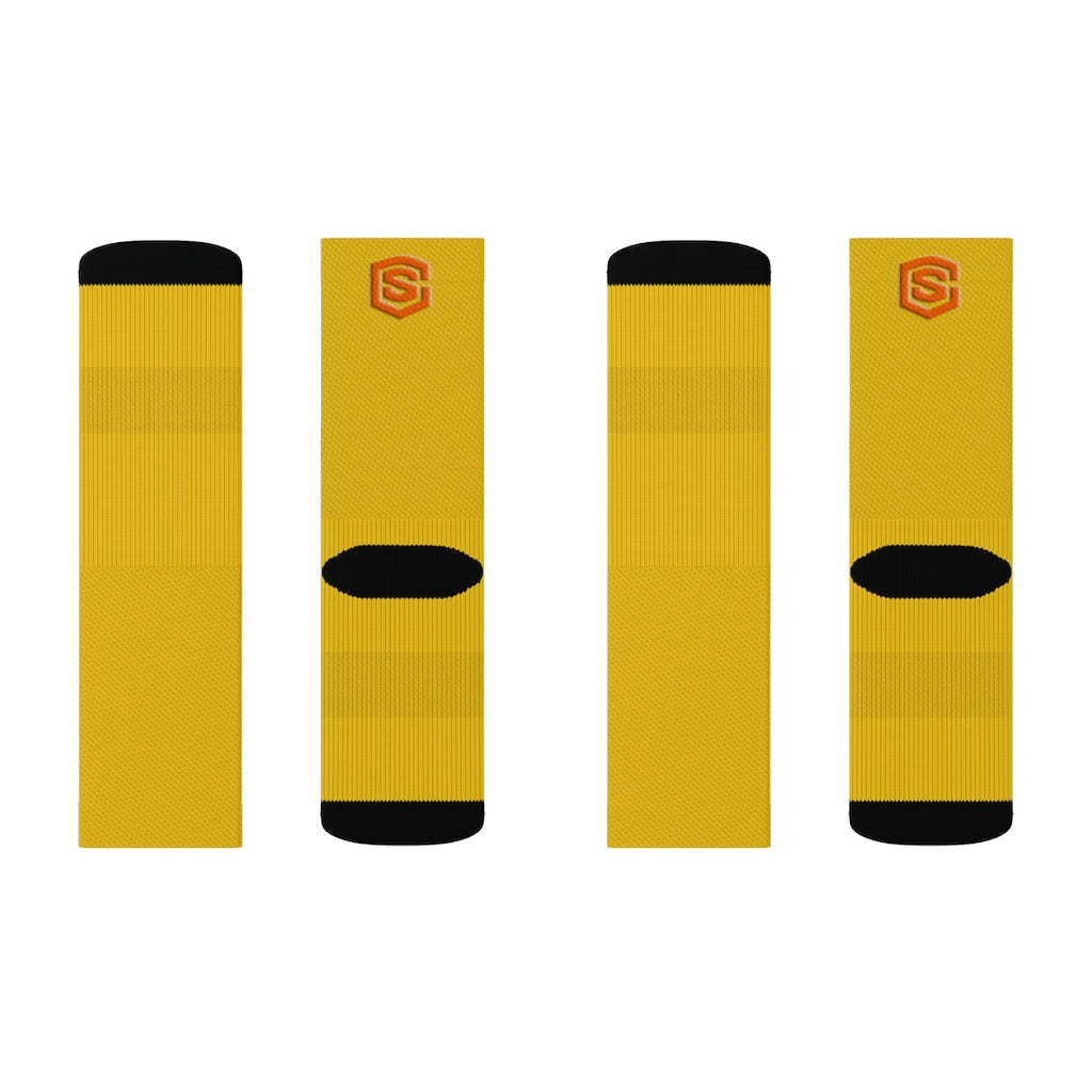 Yellow Sublimation Socks Orange Logo