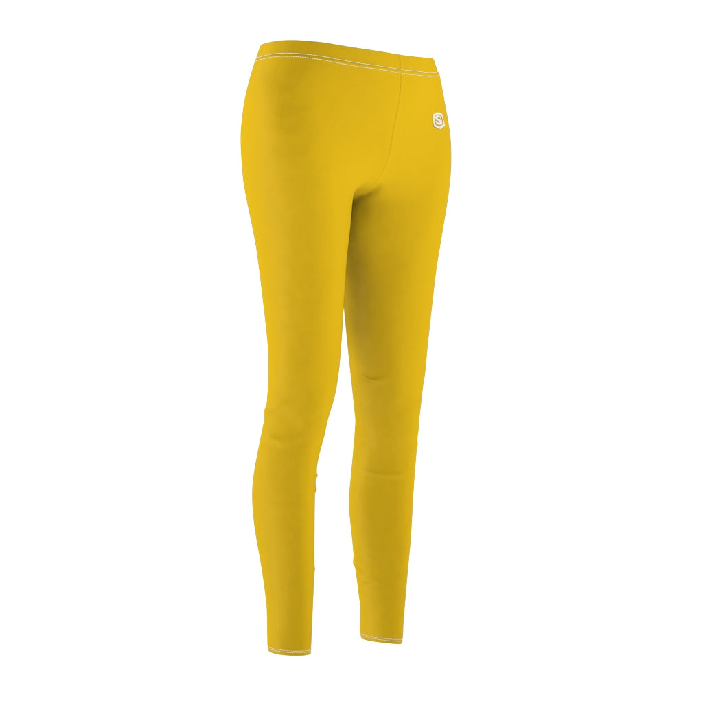 Yellow Women's Cut & Sew Casual Leggings White logo