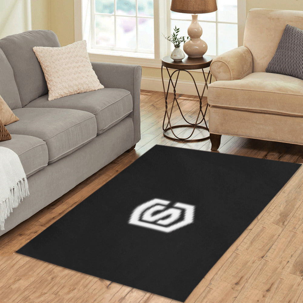 Black Area Rug White Logo Area Rug 5' x 3.2'