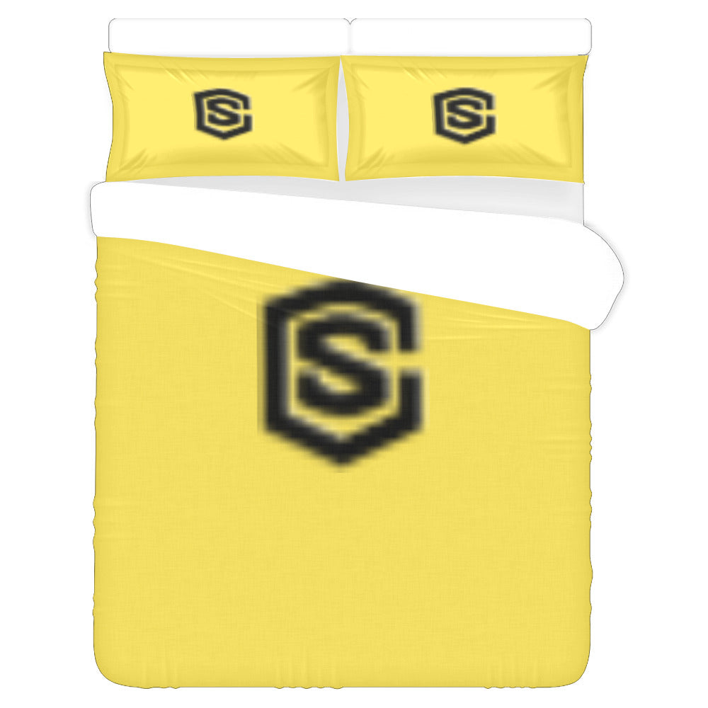 Yellow Duvet Cover Black Logo 3-Piece Bedding Set (1 Duvet Cover 86"x70"; 2 Pillowcases 20"x30")(One Side)