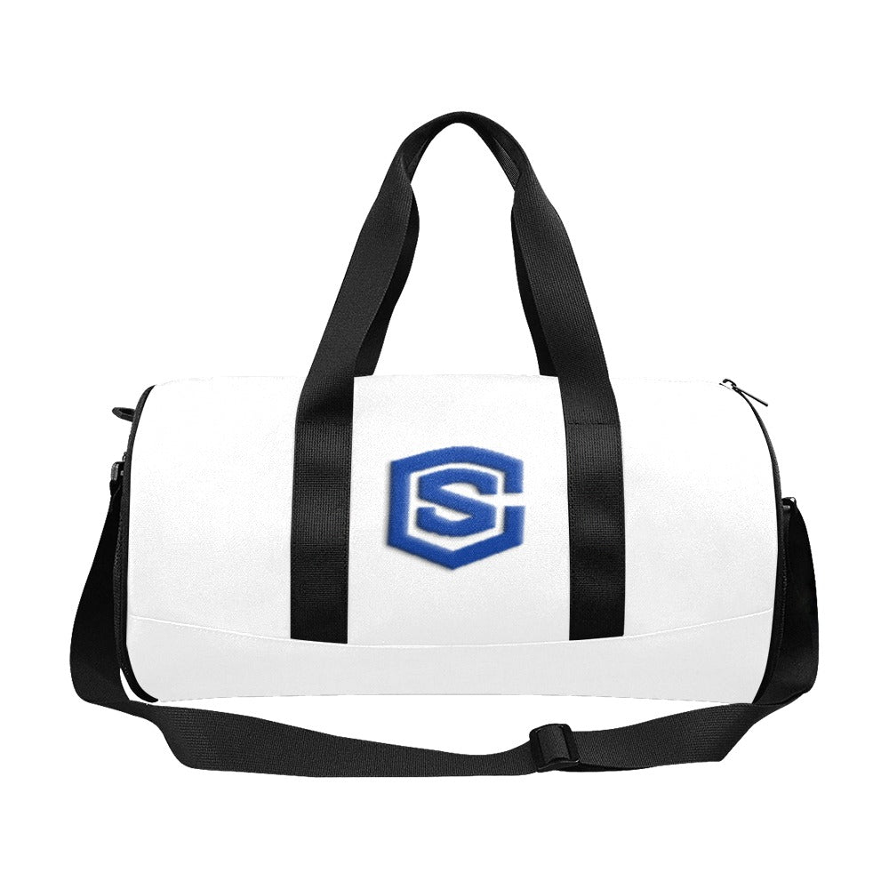 WHITE TRAVEL BAG WITH BLUE LOGO Travel Duffel Bags (Model 1679)