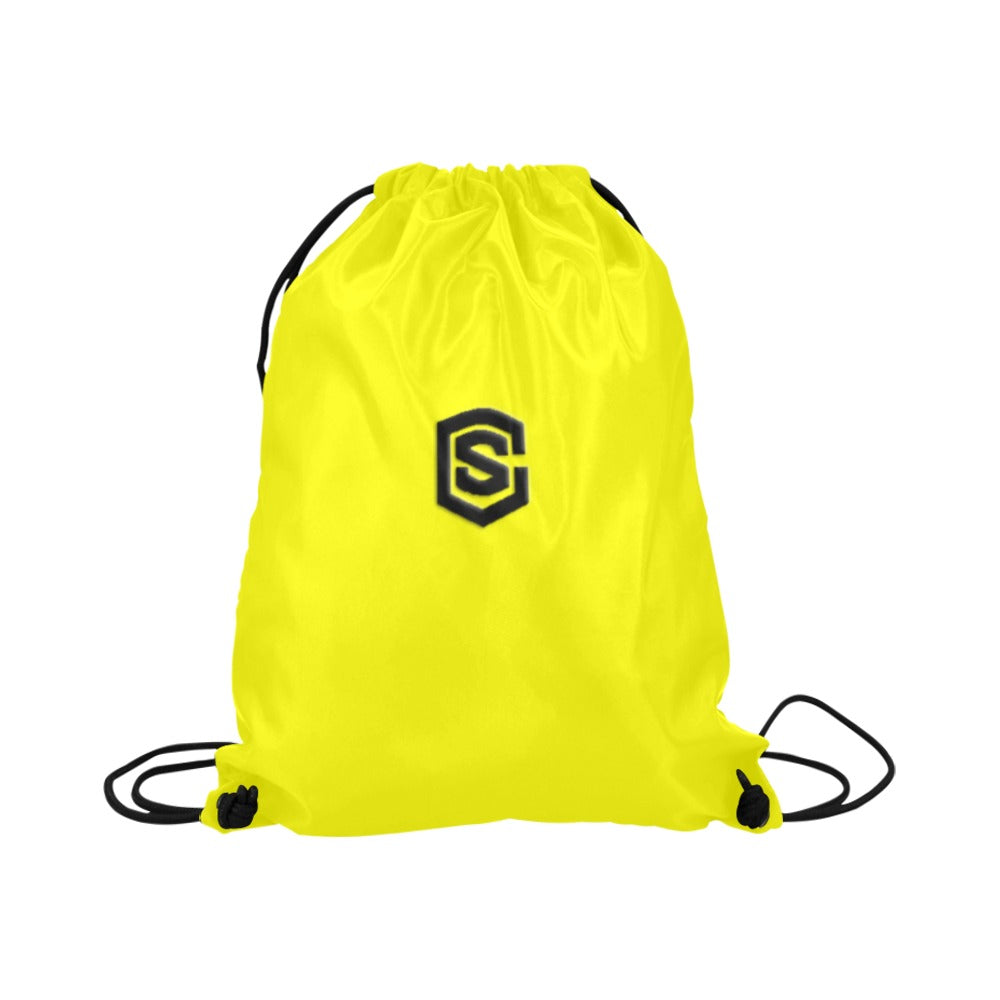 Yellow Drawstring Bags Large With Black Logo Drawstring Bags (Model 1604) (Large)