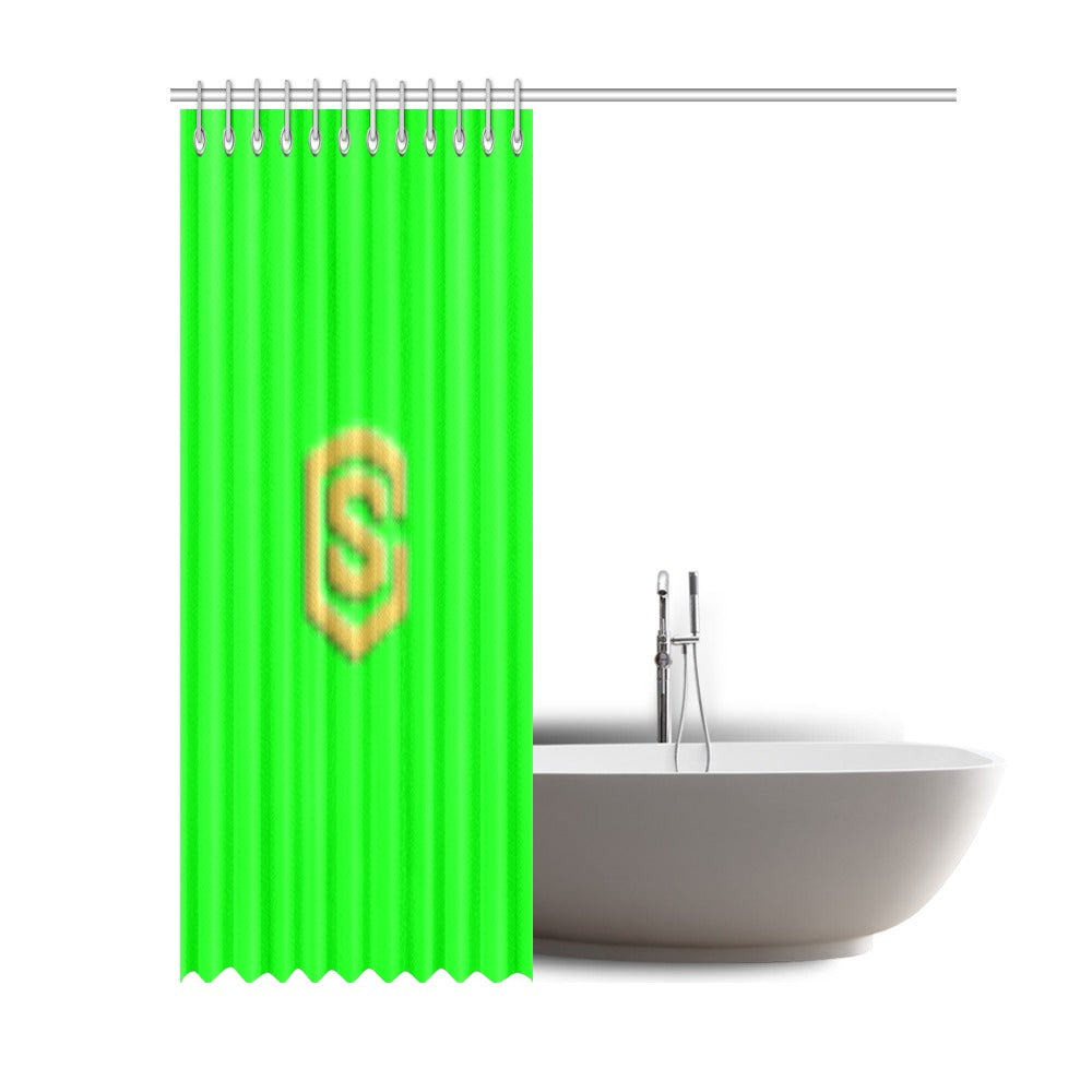 Green Shower Curtain 69"x84" with Gold Logo Shower Curtain 69"x84"