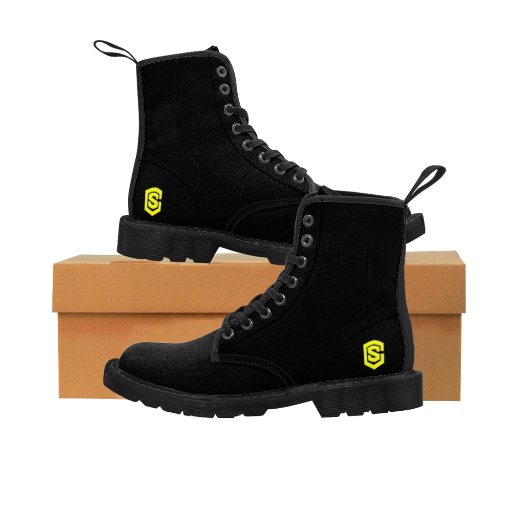 Black Men's Canvas Boots Yellow Logo