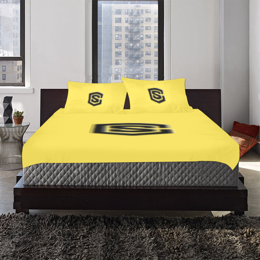 Yellow Duvet Cover Black Logo 3-Piece Bedding Set (1 Duvet Cover 86"x70"; 2 Pillowcases 20"x30")(One Side)