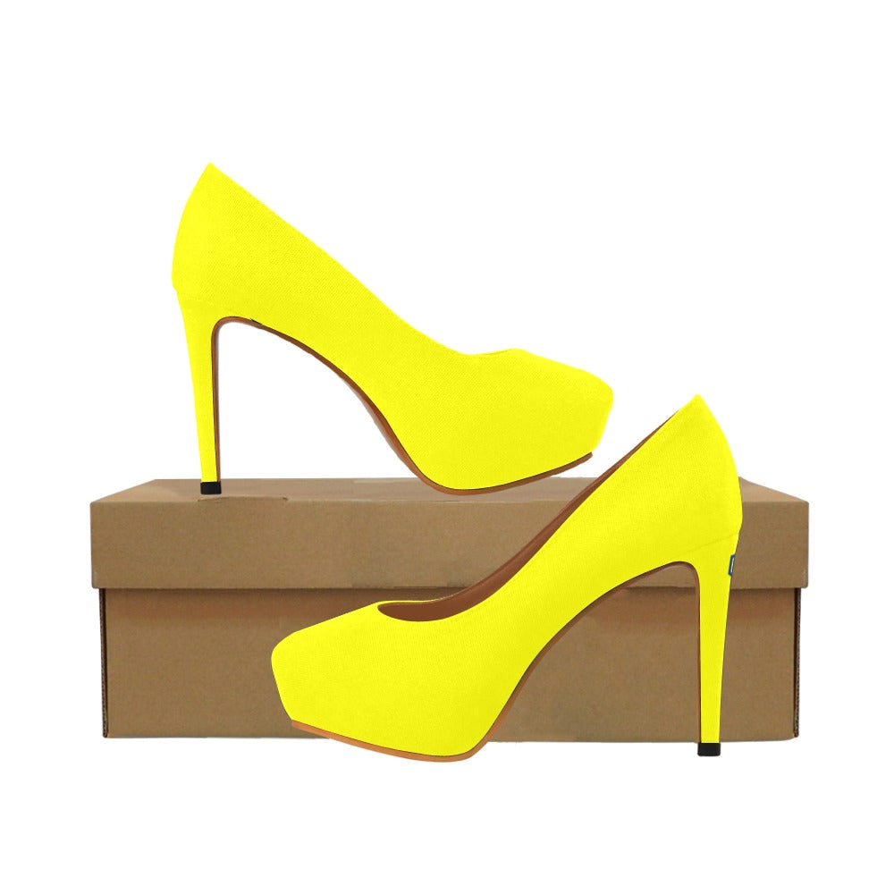 Yellow Women's Pumps With Blue Logo Women's High Heels (Model 044)
