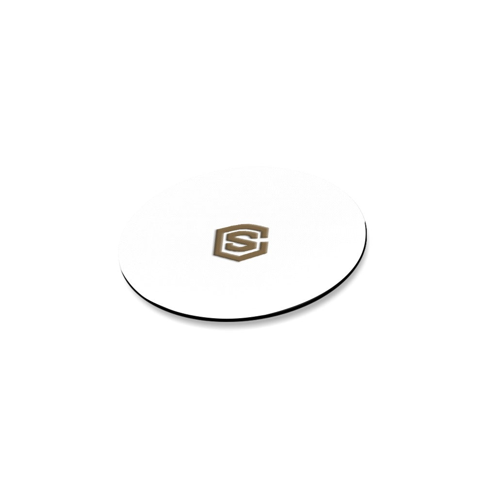 White Round Coaster with Brown Logo Round Coaster