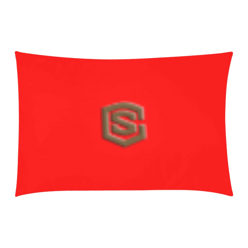 Red 3-Piece Bedding Set (1 Duvet Cover 86"x70"; 2 Pillowcases 20"x30")(One Side) wtih Brown Logo 3-Piece Bedding Set (1 Duvet Cover 86"x70"; 2 Pillowcases 20"x30")(One Side)