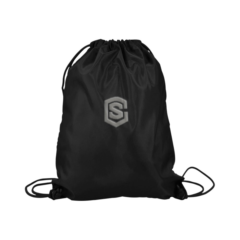 Black Drawstring Bags Large With Grey Logo Drawstring Bags (Model 1604) (Large)