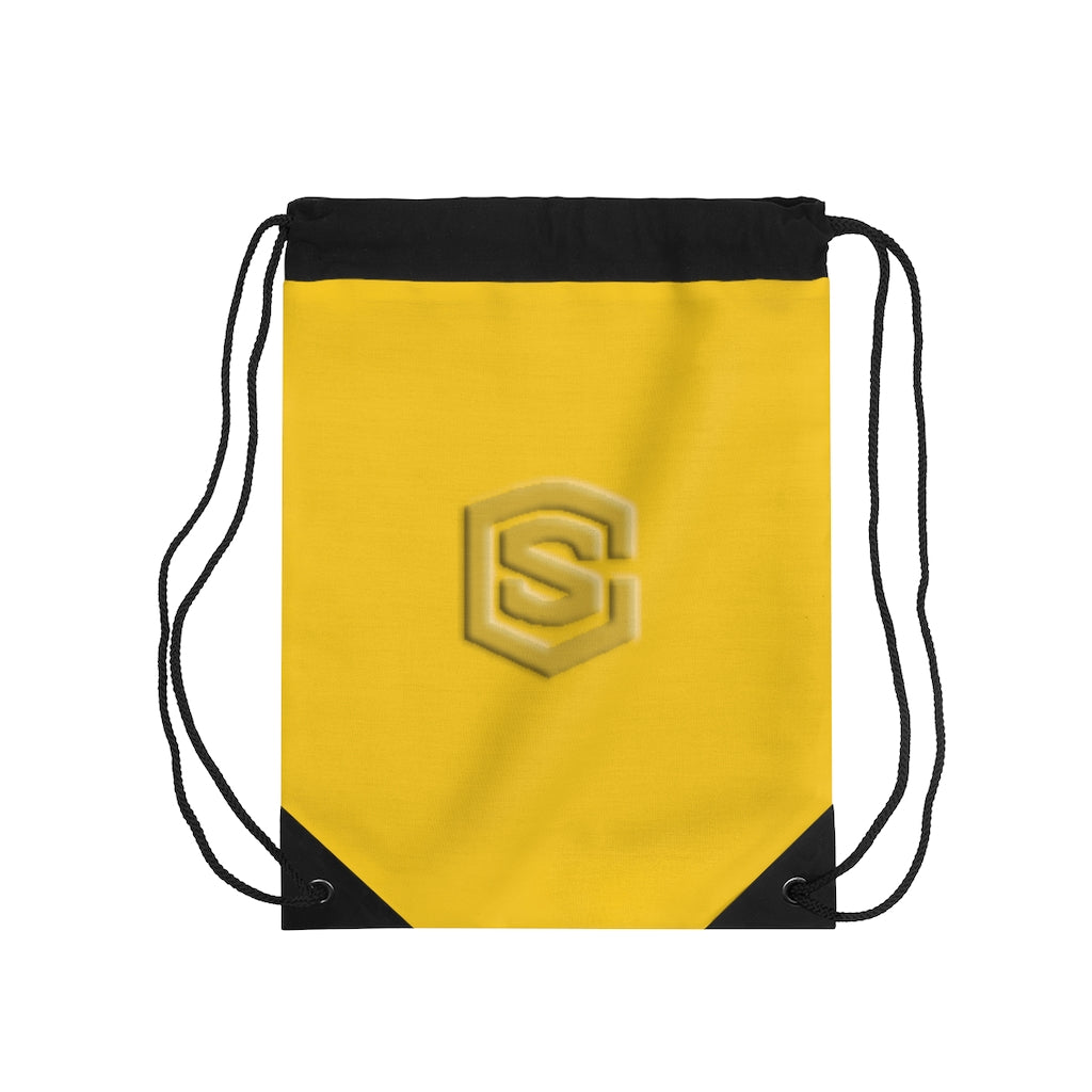 Yellow Drawstring Bag Gold logo