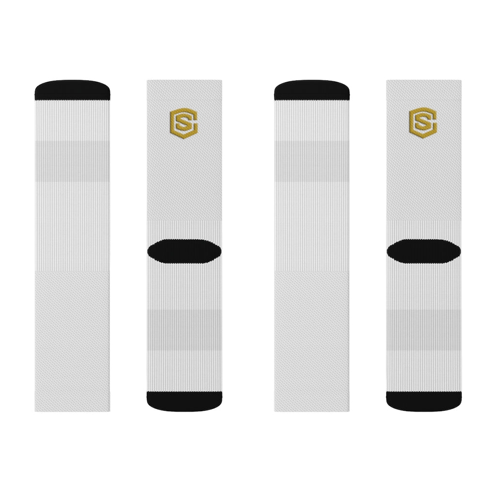 White Sublimation Socks Gold Logo