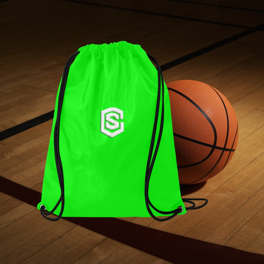 Green Drawstring Bags Large With White Logo Drawstring Bags (Model 1604) (Large)