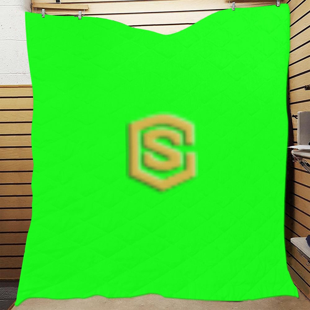 Green Quilt with Gold Logo Custom Quilt 70" x 80"