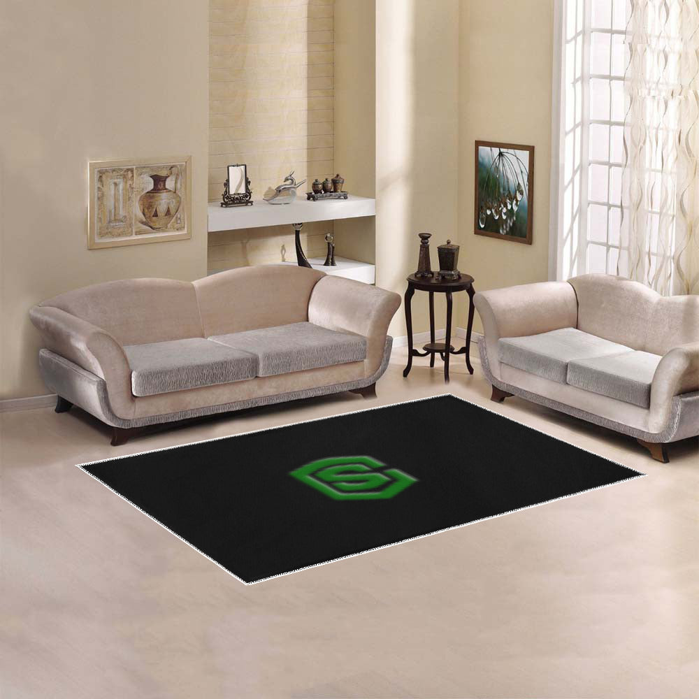 Black Area Rug Green Logo Area Rug 5' x 3.2'