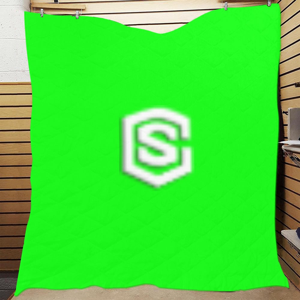 Green Quilt with White Logo Custom Quilt 70" x 80"