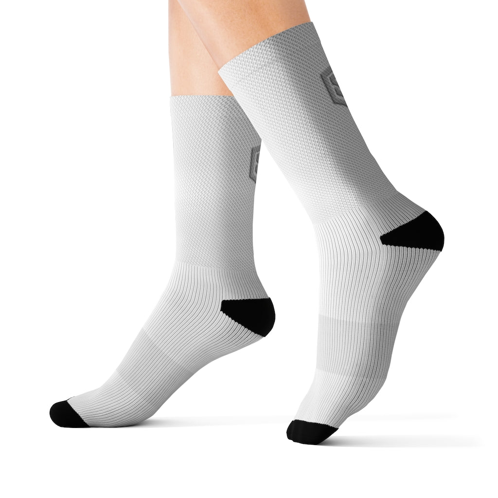 White Sublimation Socks Silver Logo