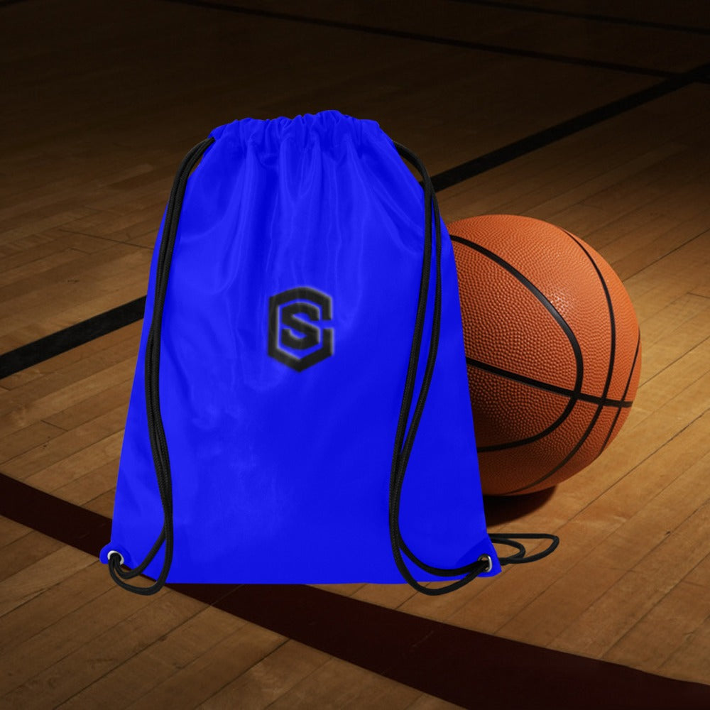 Blue Drawstring Bags Large With Black Logo Drawstring Bags (Model 1604) (Large)