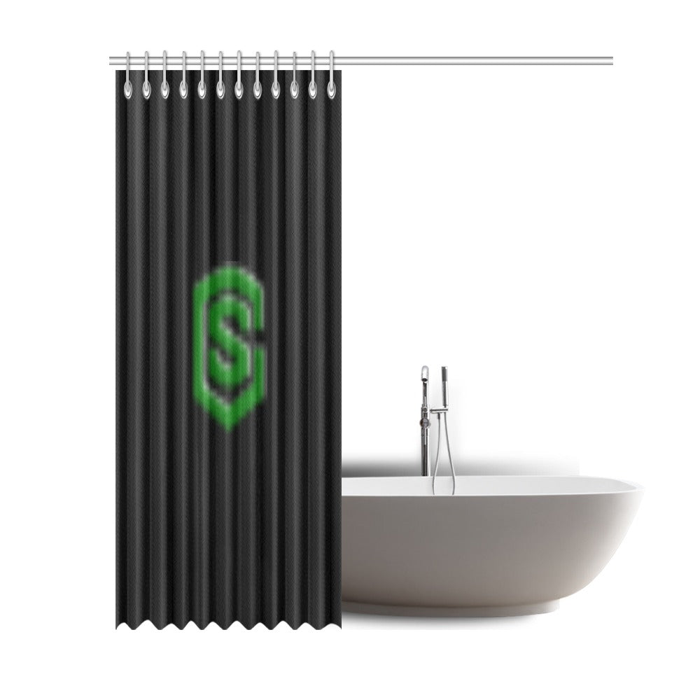 Black Shower Curtain 69"x84" with Green Logo Shower Curtain 69"x84"