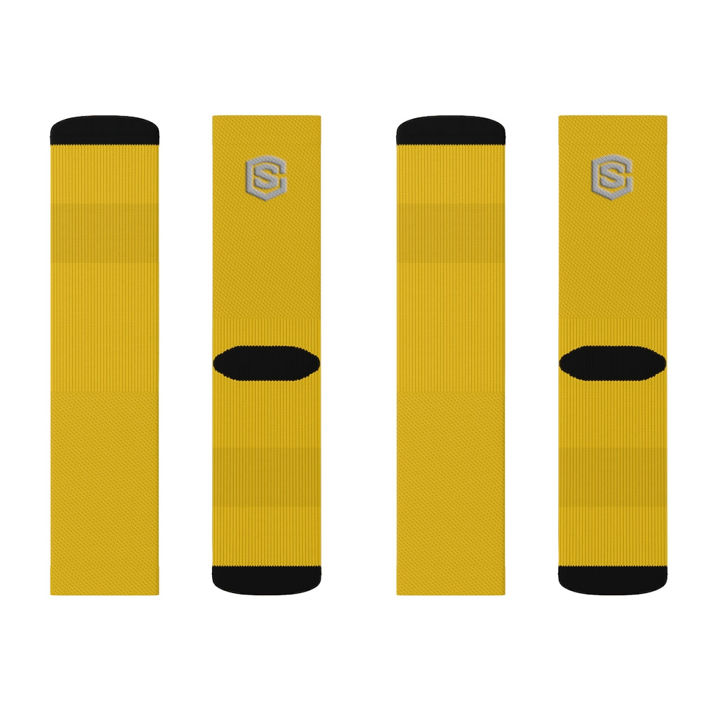 Yellow Sublimation Socks Silver Logo