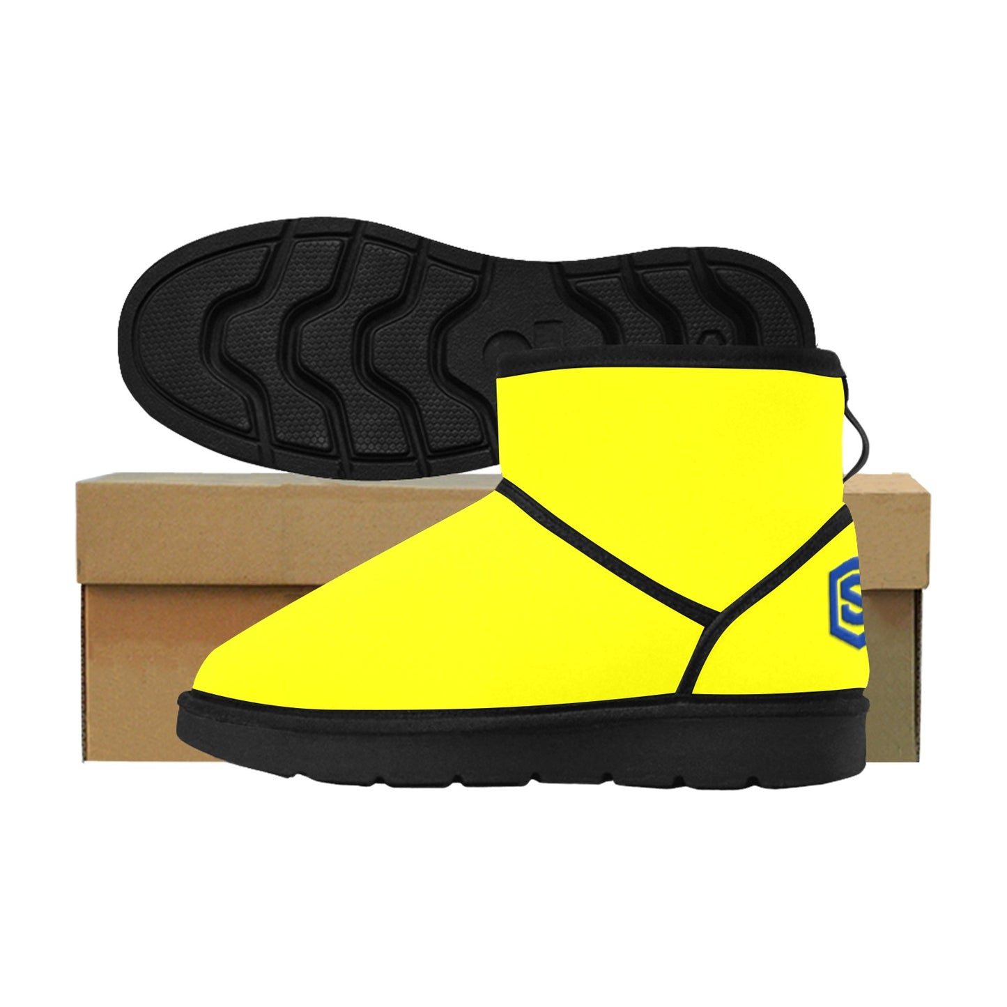 YELLOW Low Top Men's Snow Boots WITH BLUE LOGO Low Top Men's Snow Boots (Model 049)