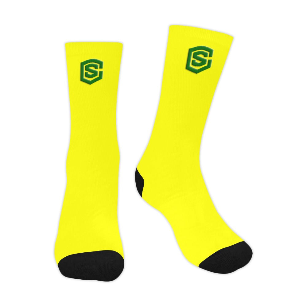 Yellow Sublimated Crew Socks (Made In USA) with Green Logo Sublimated Crew Socks (Made In USA)