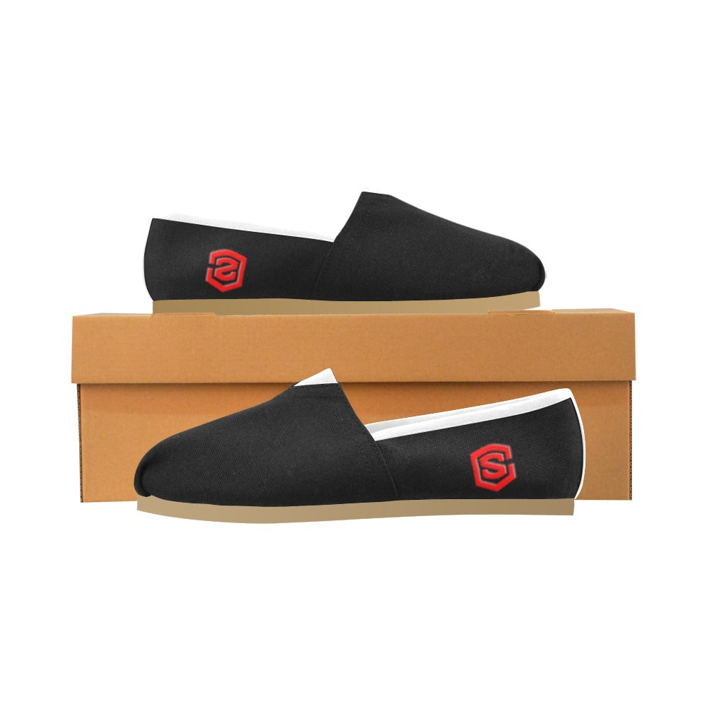 BLACK casual shoes for women WITH RED LOGO Casual Canvas Women's Shoes (Model 004) (Designs are mirrored)