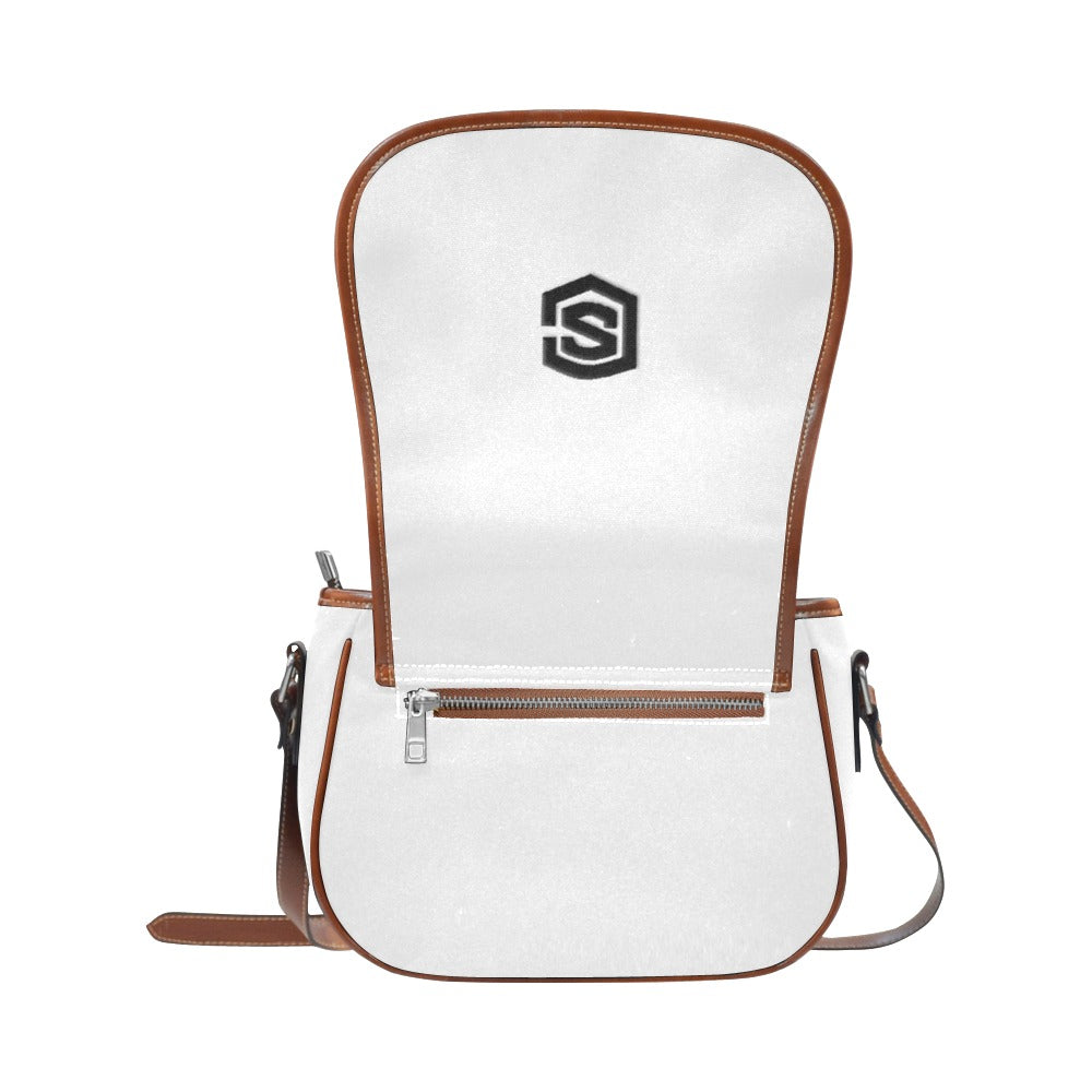 WHITE Saddle Bag WITH BLACK LOGO Saddle Bag (Model 1649) (Small)