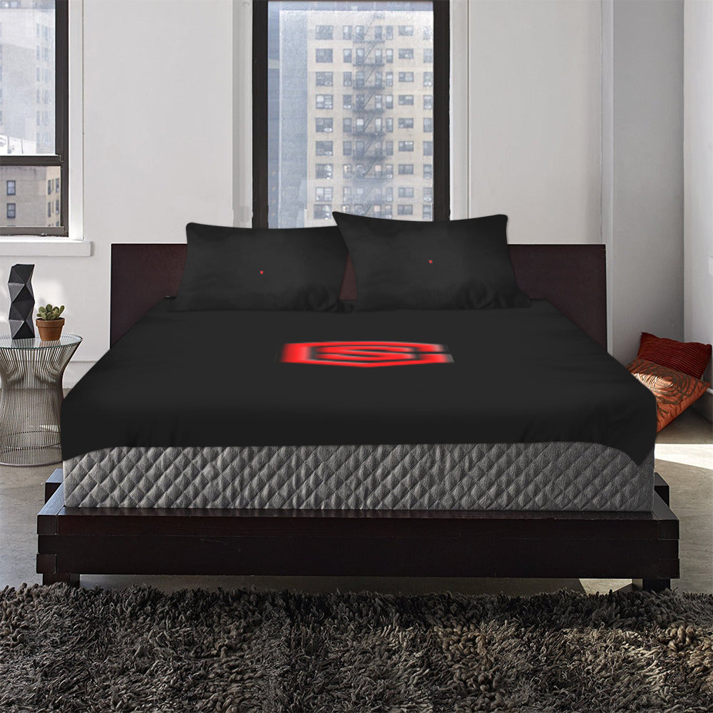 Black Duvet Cover Red Logo 3-Piece Bedding Set (1 Duvet Cover 86"x70"; 2 Pillowcases 20"x30")(One Side)