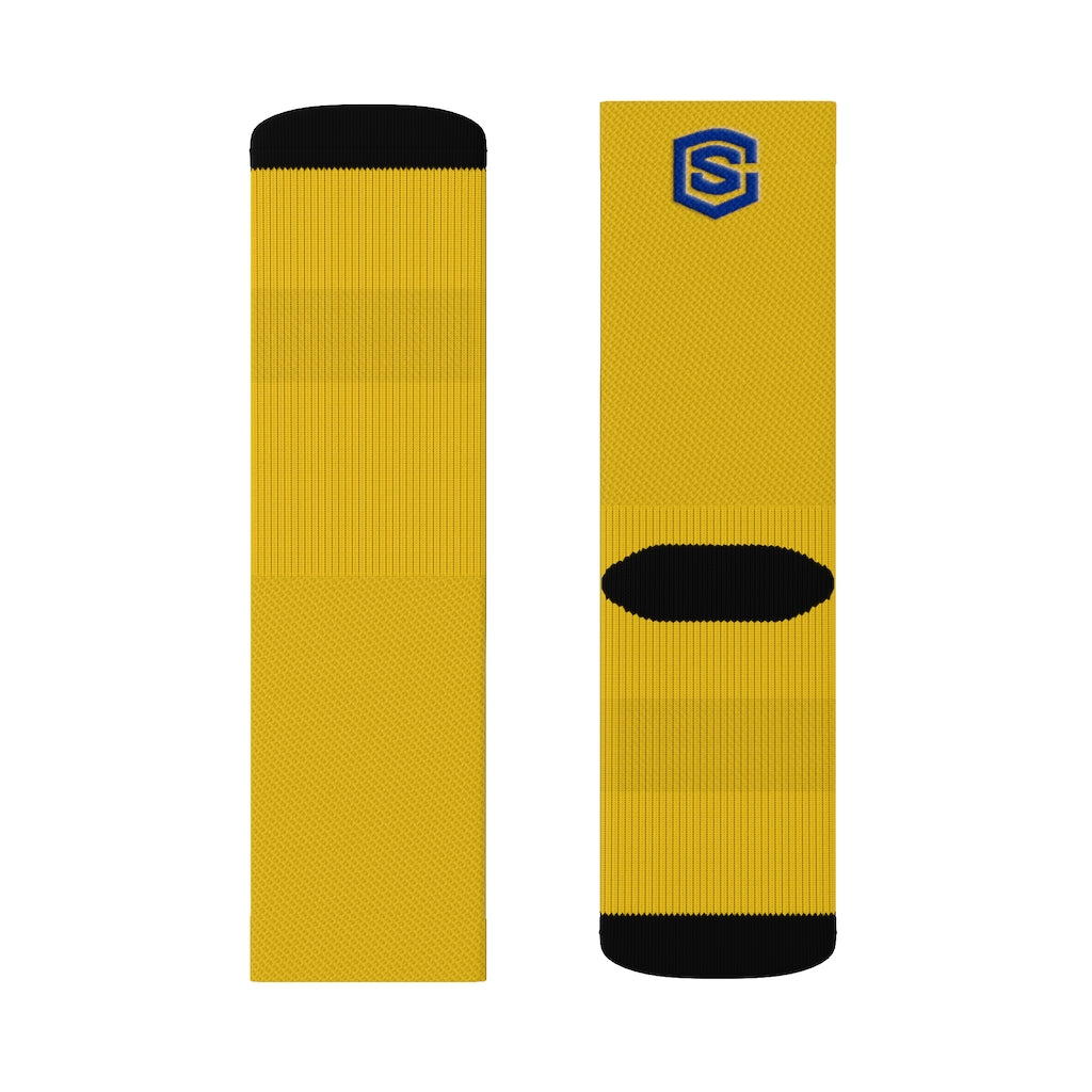Yellow Sublimation Socks Blue Logo