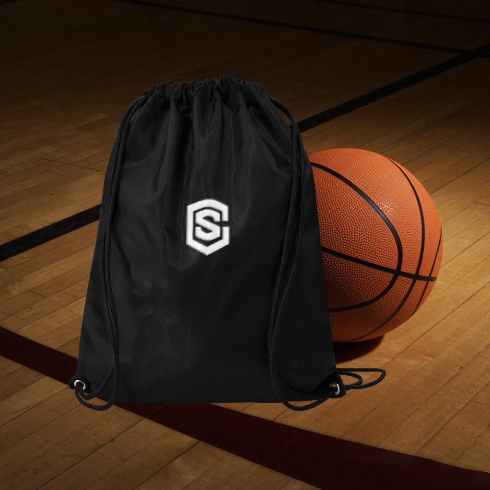 Black Drawstring Bags Large With White Logo Drawstring Bags (Model 1604) (Large)