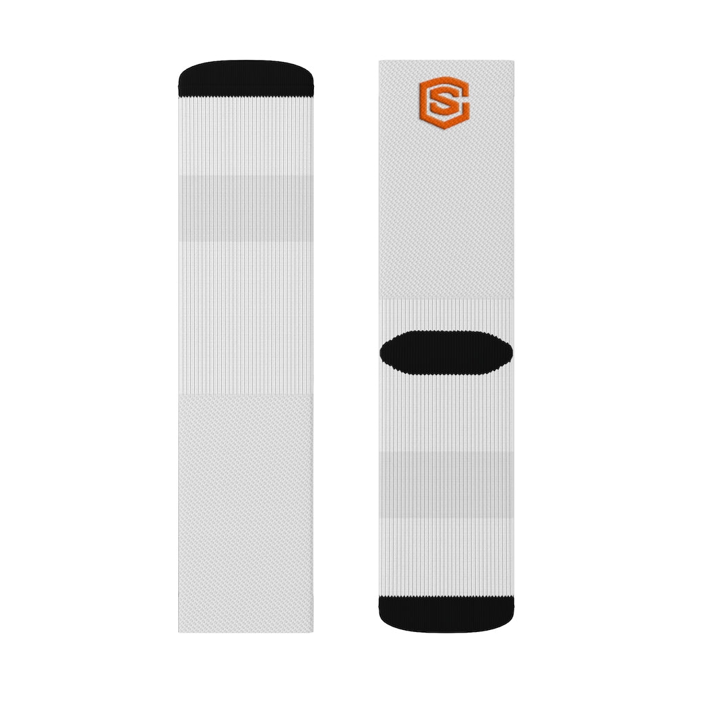 White Sublimation Socks Orange Logo