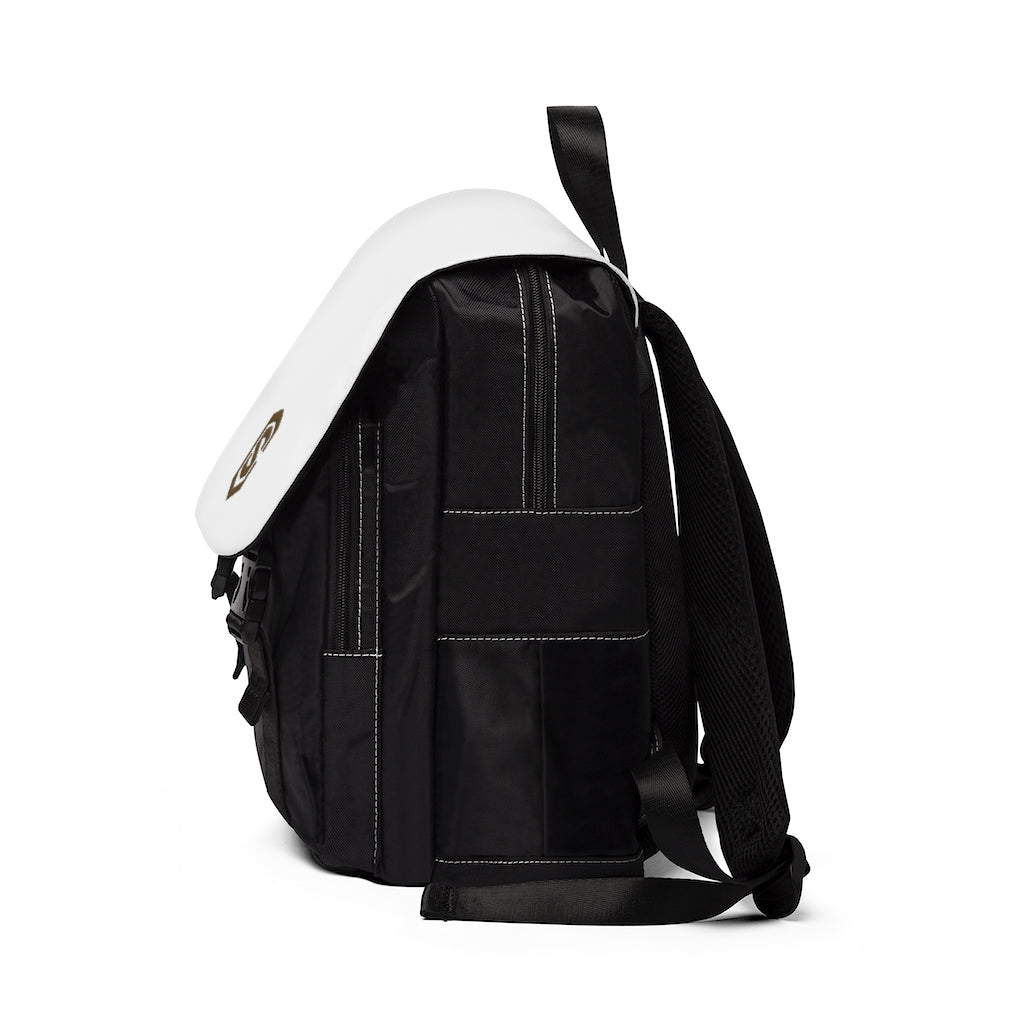 White Unisex Casual Shoulder Backpack Brown logo