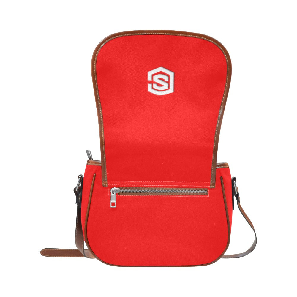 RED Saddle Bag WITH WHITE LOGO Saddle Bag (Model 1649) (Small)