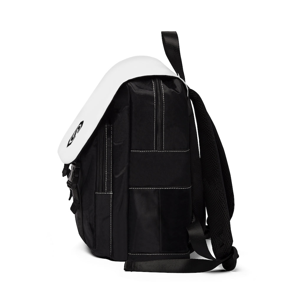 White Unisex Casual Shoulder Backpack Black logo