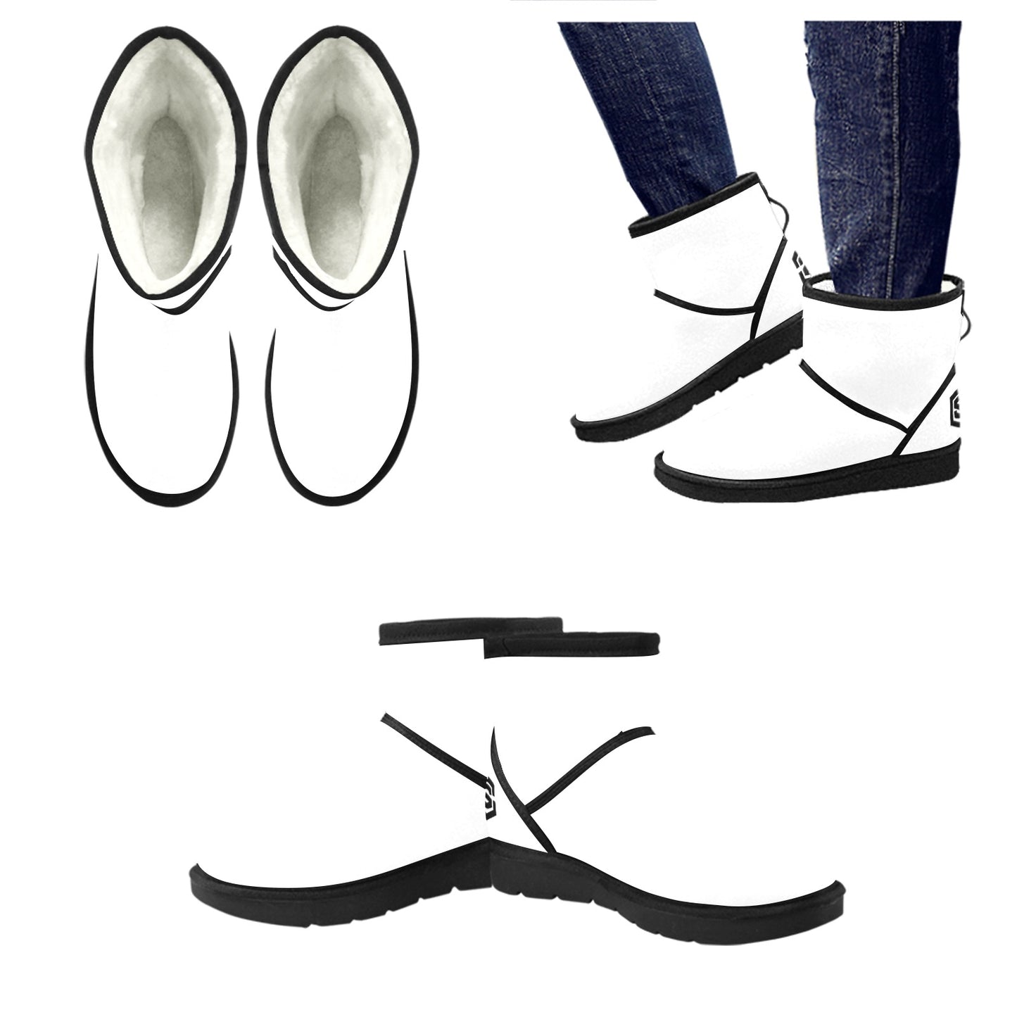 WHITE Low Top Men's Snow Boots WITH BLACK LOGO Low Top Men's Snow Boots (Model 049)