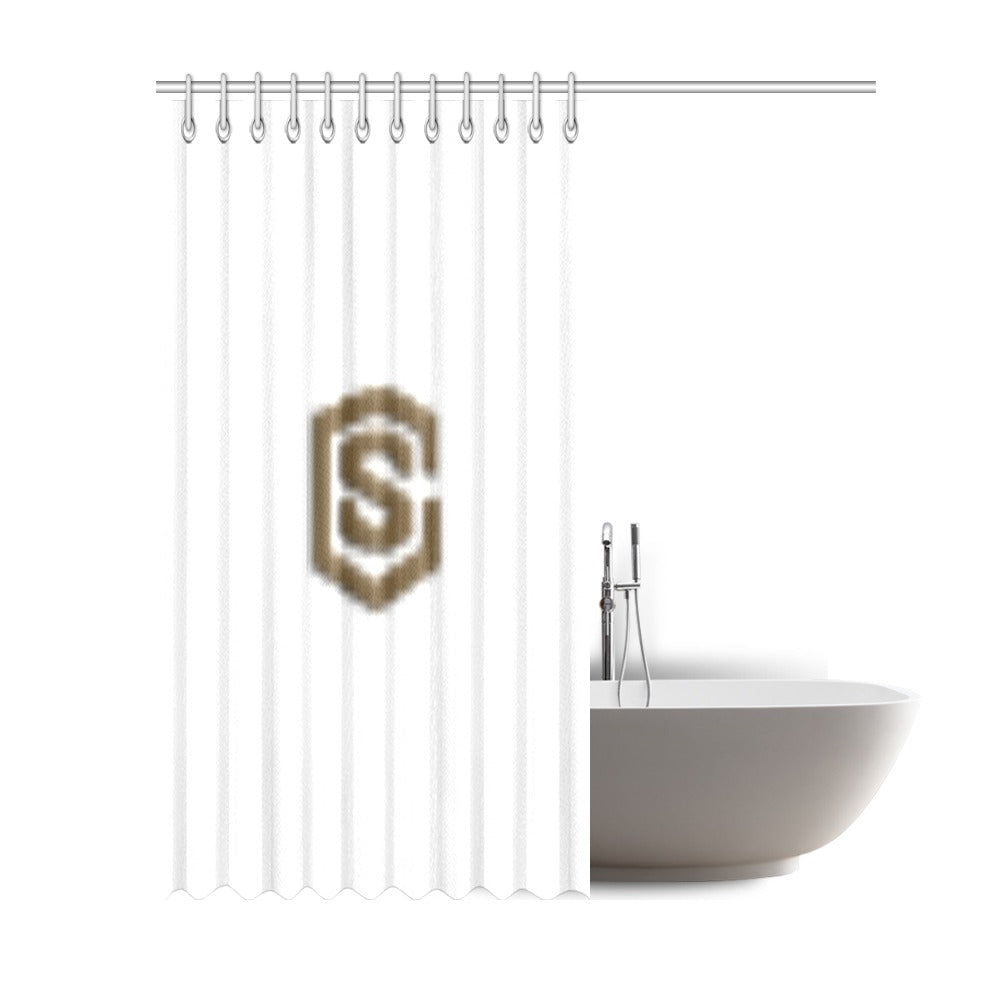 White Shower Curtain 69"x84" with Brown Logo Shower Curtain 69"x84"