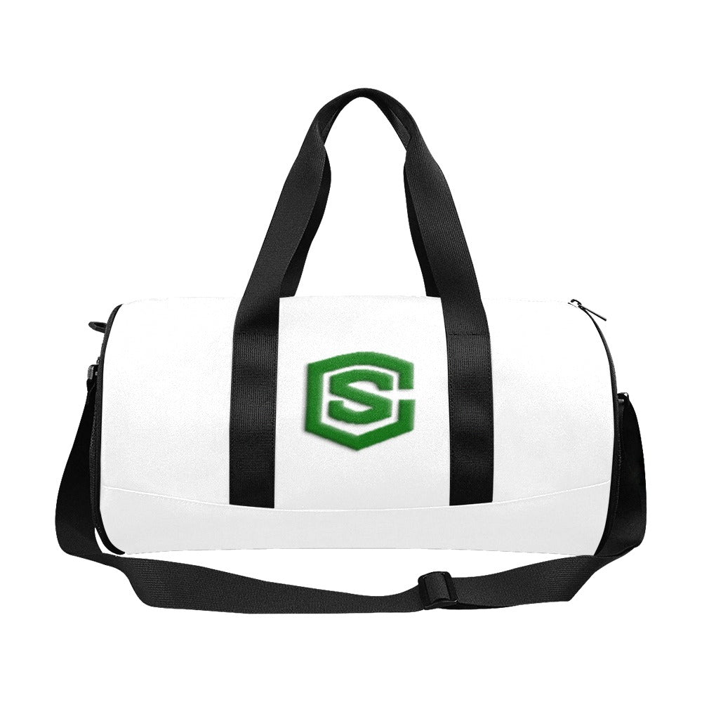 WHITE TRAVEL BAG WITH GREEN LOGO Travel Duffel Bags (Model 1679)