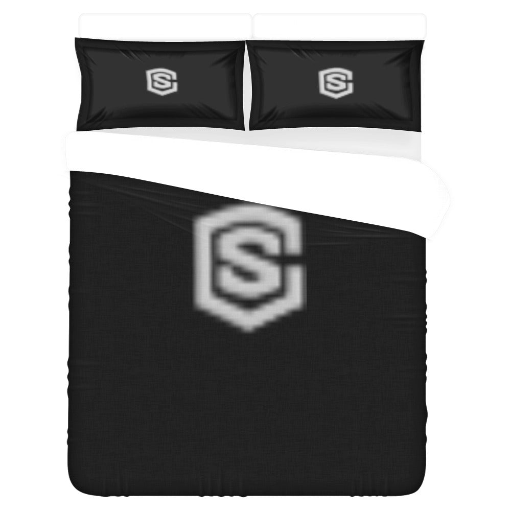 Black 3-Piece Bedding Set (1 Duvet Cover 86"x70"; 2 Pillowcases 20"x30")(One Side) wtih Silver Logo 3-Piece Bedding Set (1 Duvet Cover 86"x70"; 2 Pillowcases 20"x30")(One Side)
