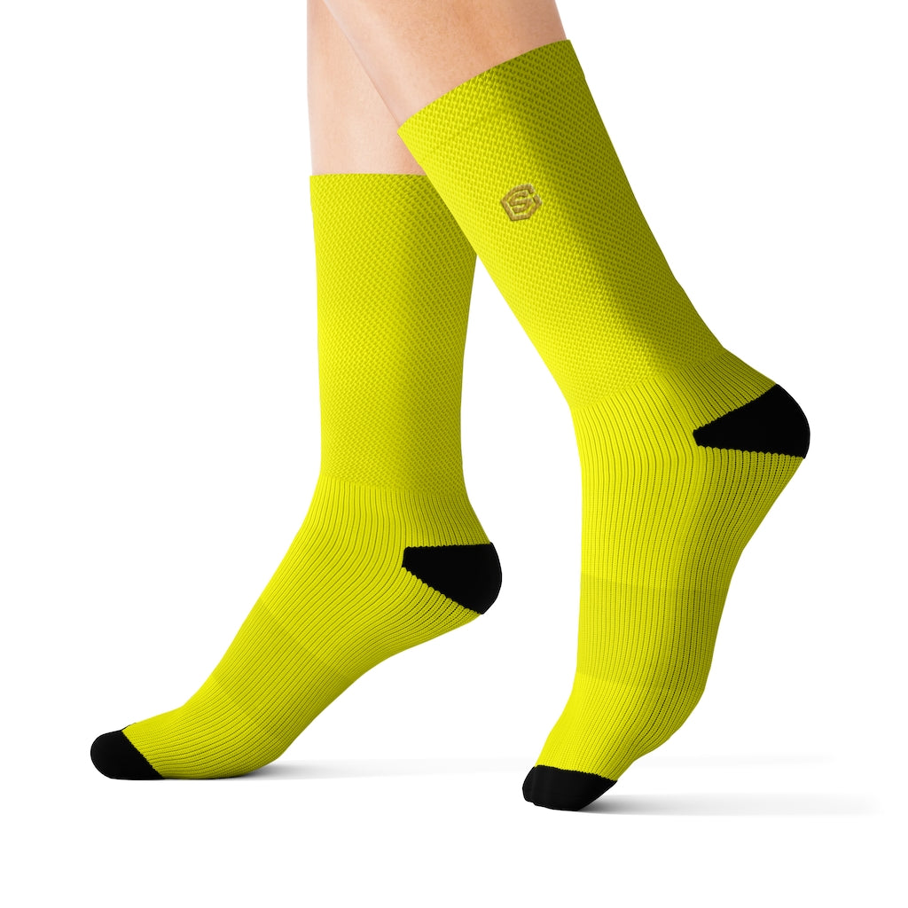 Yellow Sublimation Socks with Gold Logo