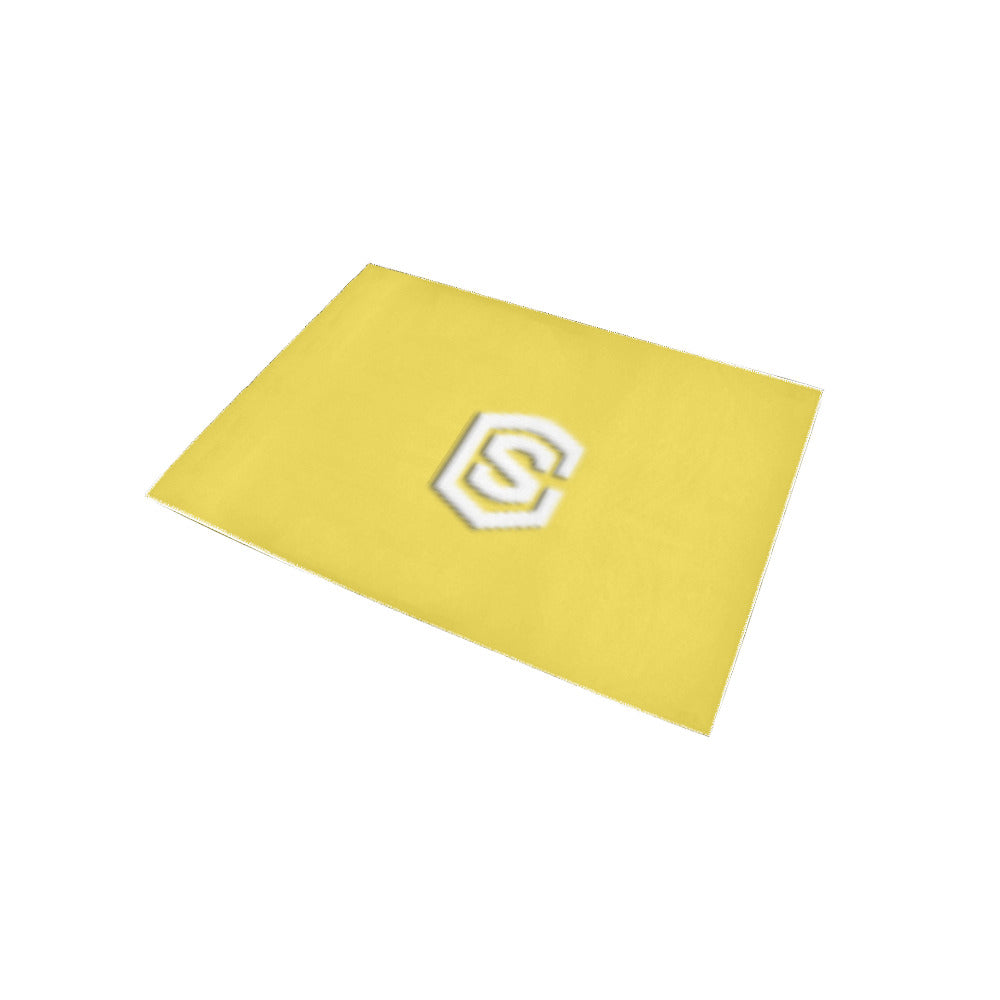 Yellow Area Rug White Logo Area Rug 5' x 3.2'