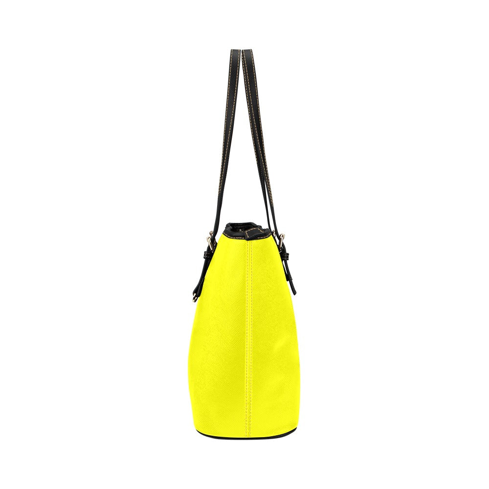 YELLOW Leather Tote Bag WITH WHITE LOGO Leather Tote Bag (Model 1651) (Big)