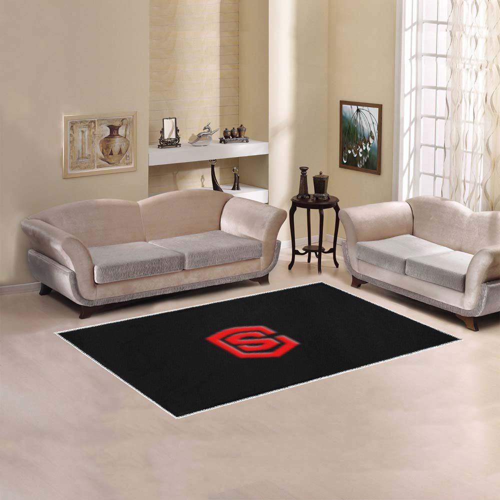 Black Area Rug Red Logo Area Rug 5' x 3.2'