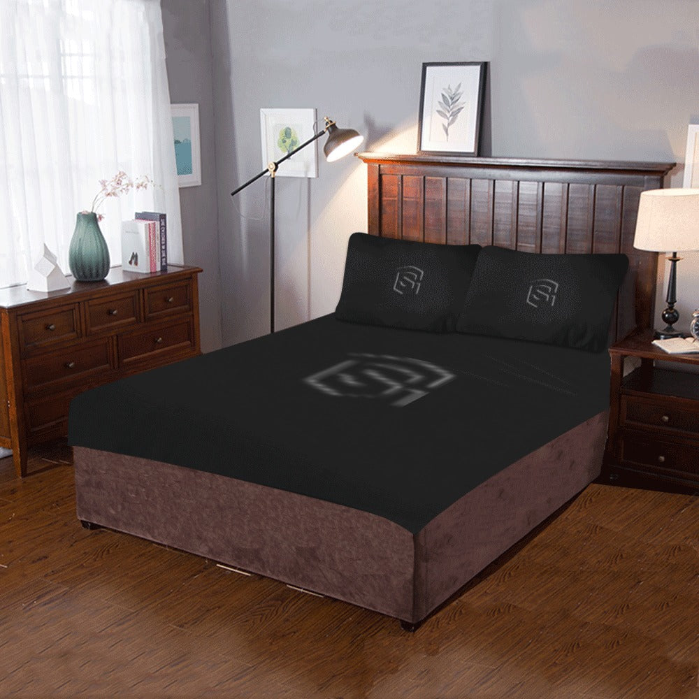 Black 3-Piece Bedding Set (1 Duvet Cover 86"x70"; 2 Pillowcases 20"x30")(One Side) wtih Black Logo 3-Piece Bedding Set (1 Duvet Cover 86"x70"; 2 Pillowcases 20"x30")(One Side)
